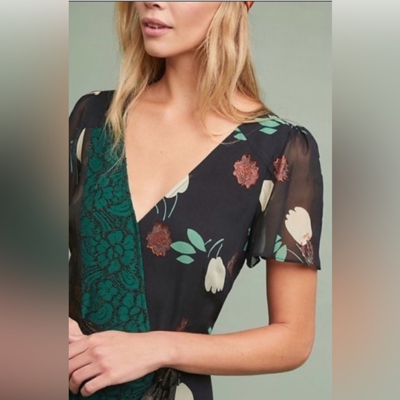 Anthropologie Moulinette Soeurs Mixed Media Ciao Bella Faux Wrap Dress - Picture 4 of 11